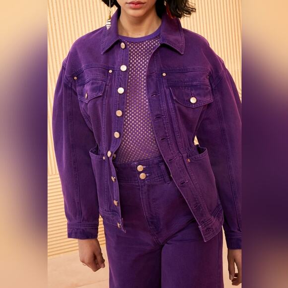 Ulla Johnson Purple Cassis Wash The Odette Jacket Denim Jean Jacket Size Medium - Picture 4 of 12